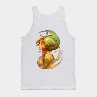 Garden Girl With A Snail Inspired Fantasy Headwear Art Nouveau Illustration Tank Top